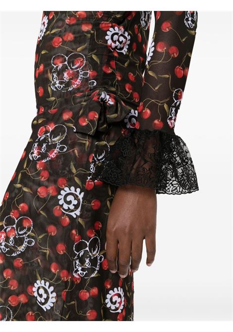Black and red Windsucker semi-sheer midi dress - women CHOPOVA LOWENA | 1319BLKWHT